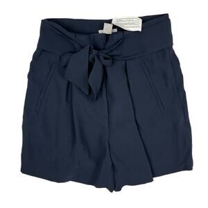 H&M Women's Blue Tie Belt High Waisted with Elastic Back Paperbag Mini Shorts 6